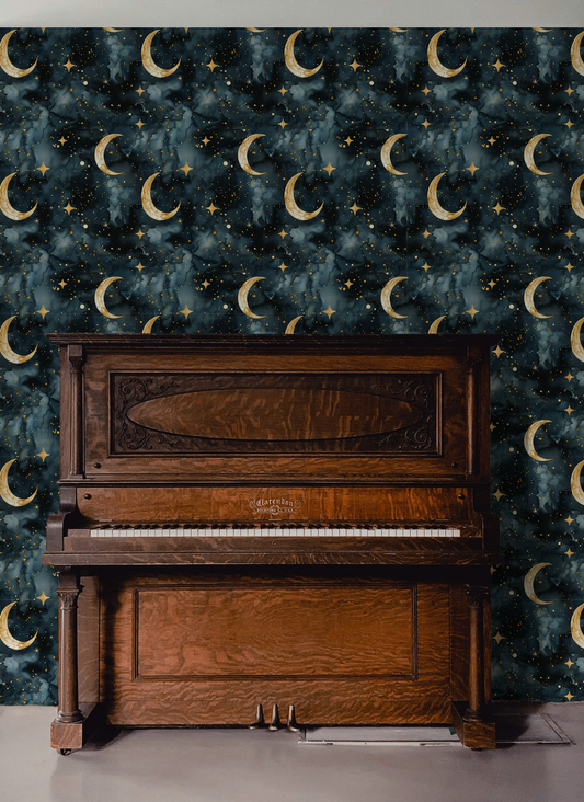 dark celestial crescent moon peel and stick wallpaper