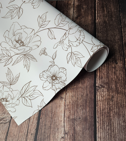 Honey Peonies - Neutral Lined Floral Wallpaper