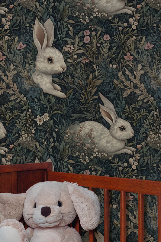 woodland rabbit peel and stick wallpaper for a nursery