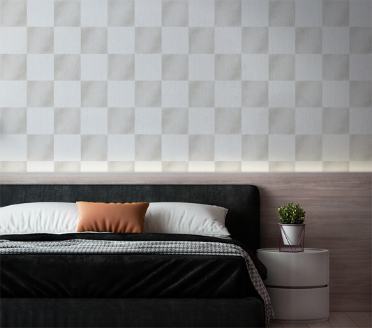 Stone and Warm Ivory Checkerboard Wallpaper