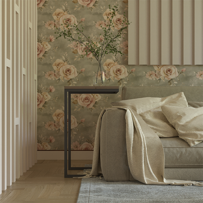 Sage & Rose - Soft Watercolor Floral Wallpaper