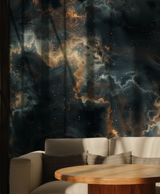 black and gold galaxy peel and stick wallpaper mural 