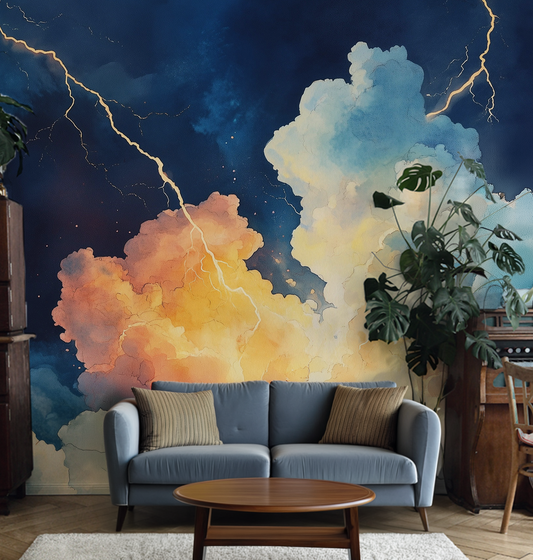 Dark moody lightening strikes cloudy sky peel and stick wallpaper mural 