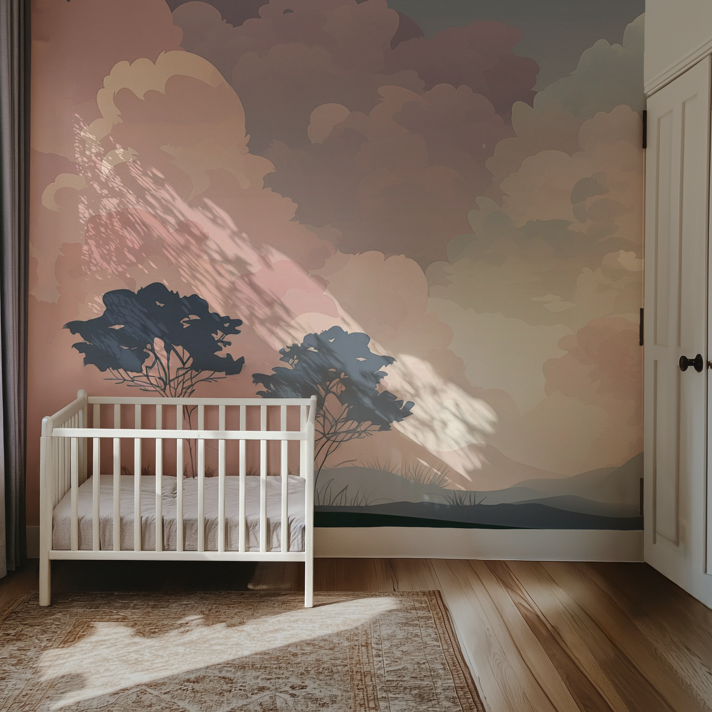 Cloudy Skies - Soft Pink Forest Mural