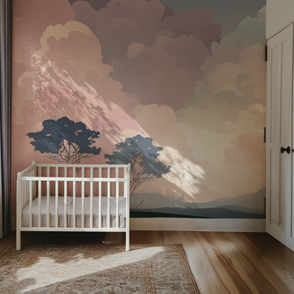Cloudy Skies - Soft Pink Forest Mural