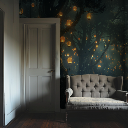 Luminary Woods - Ethereal Forest Lantern Wallpaper Mural