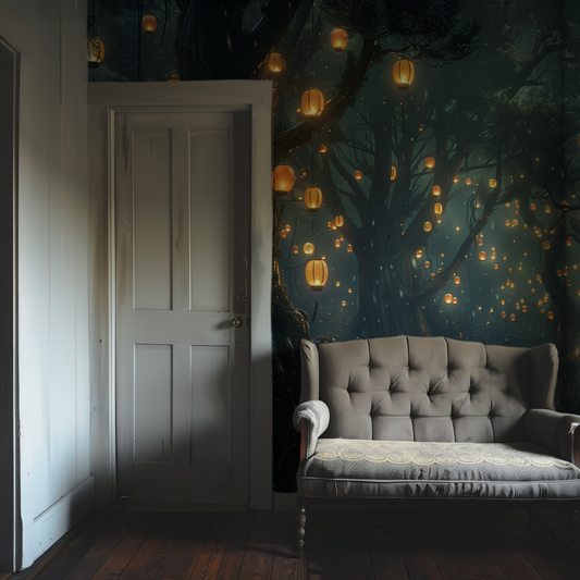 Luminary Woods - Ethereal Forest Lantern Wallpaper Mural