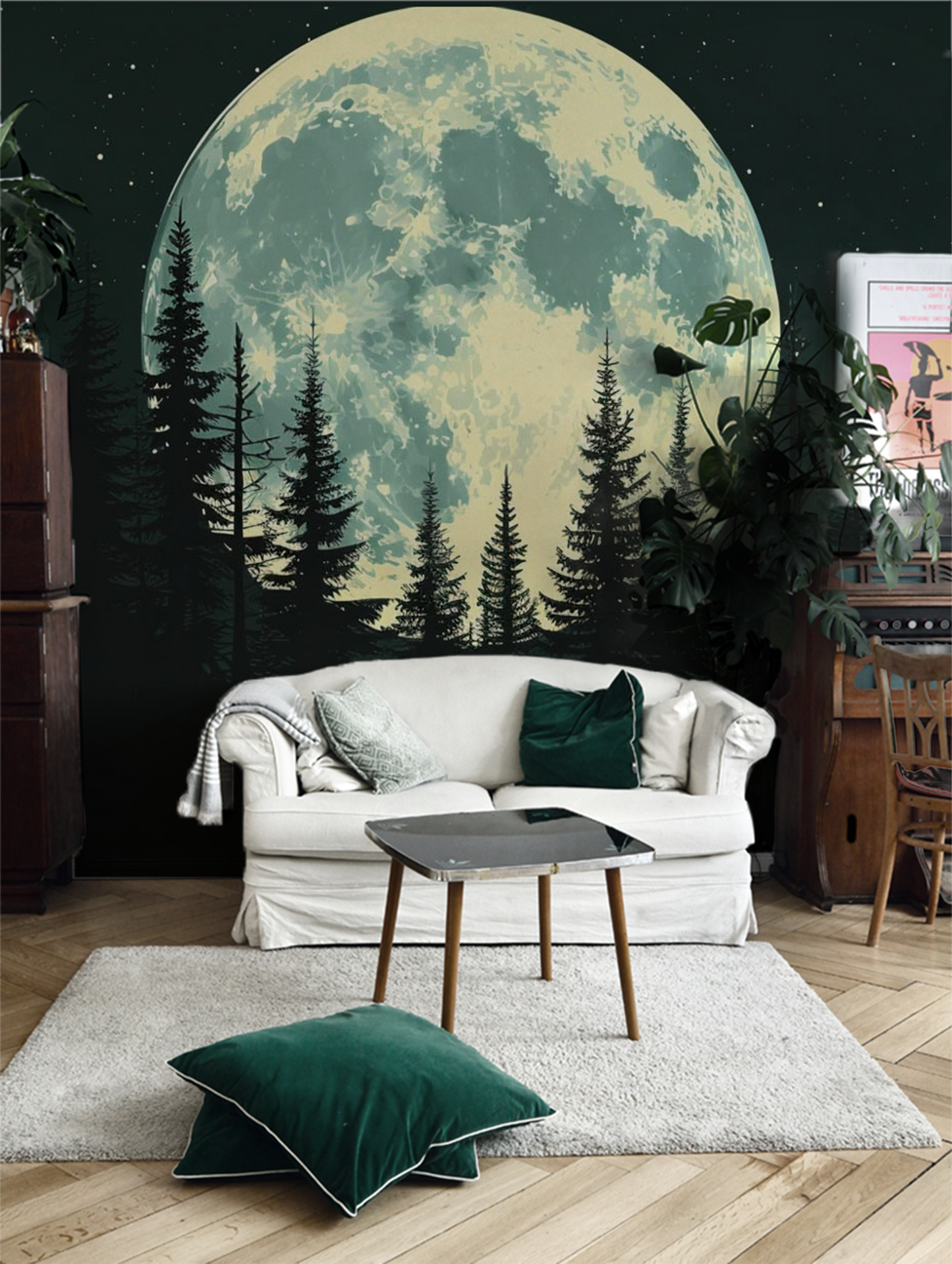 Moon forest peel and stick wallpaper mural 