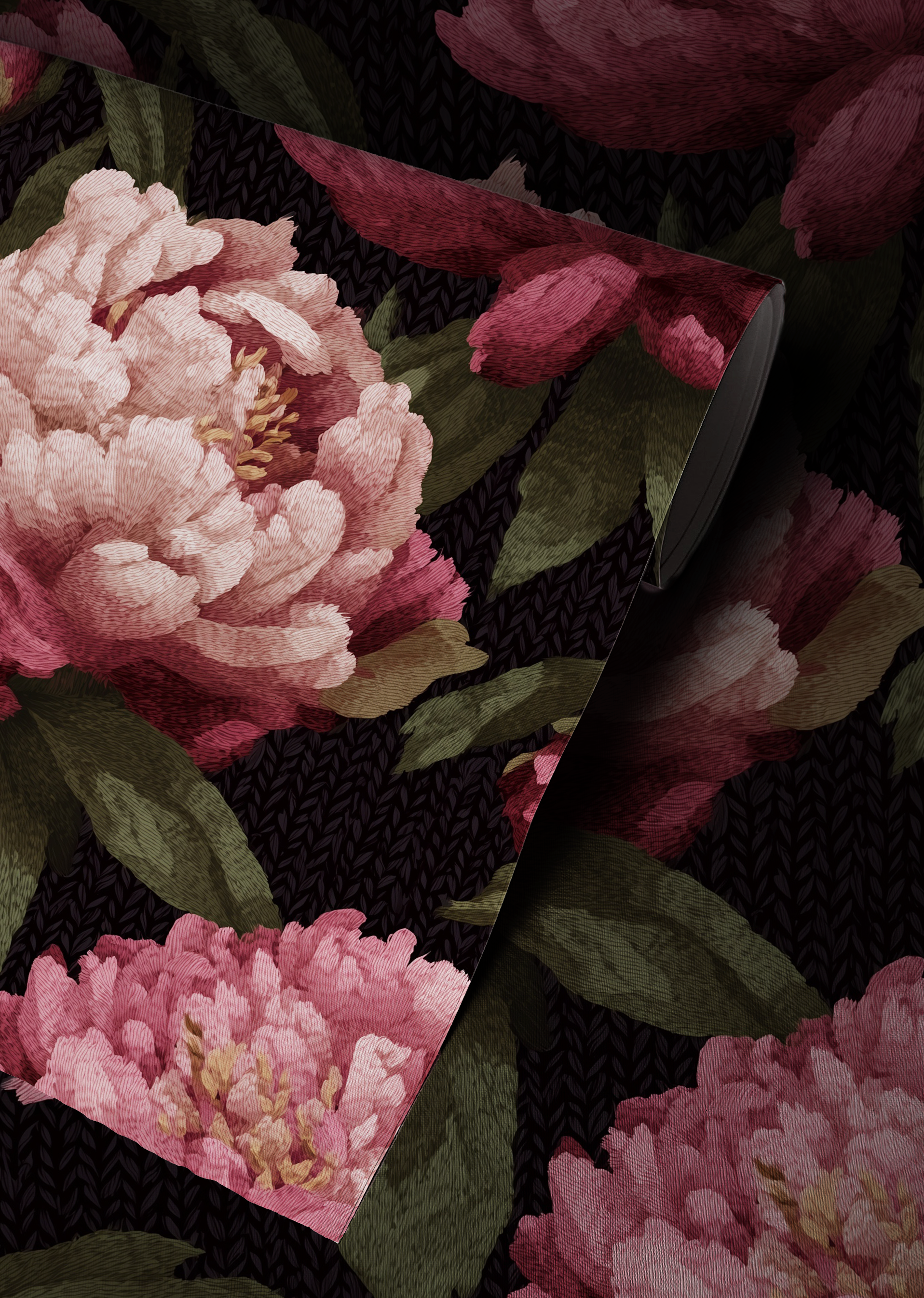 Close-up of pink floral pattern on a dark background wallpaper