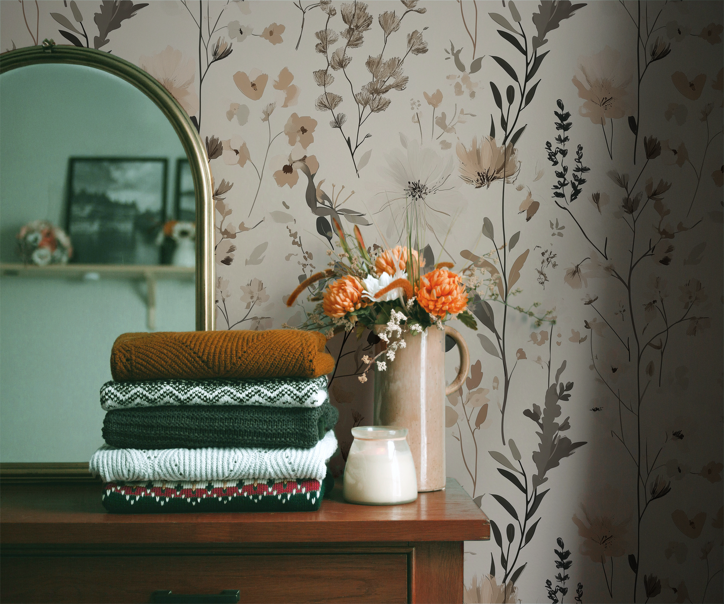 Wildflowers – Neutral Botanical Floral Wallpaper