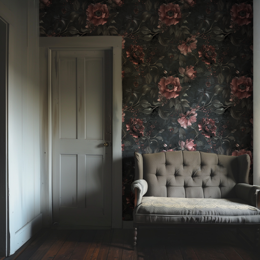 Red Blooms - Dark Gothic Floral Wallpaper