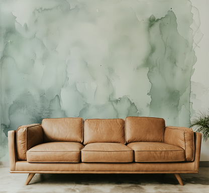 Sage Green Watercolor Wallpaper Mural – Soft Mist Texture