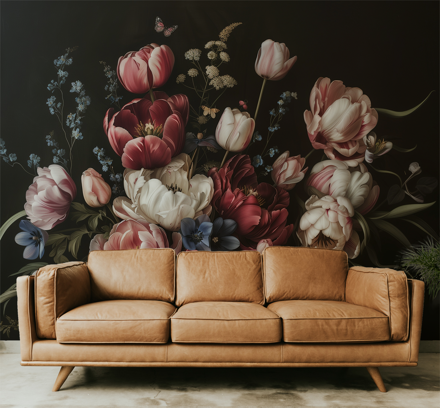 Dark Floral Wallpaper – Peony & Tulip Wall Mural