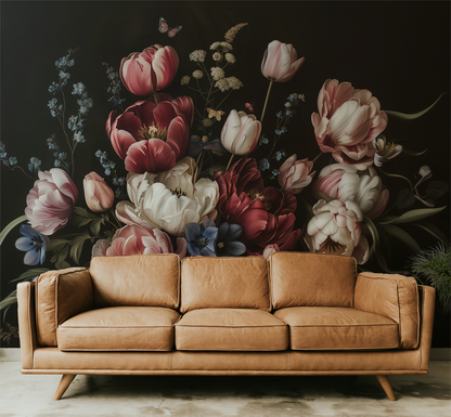 Dark Floral Wallpaper – Peony & Tulip Wall Mural