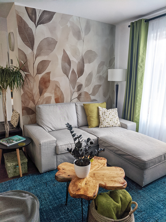 Neutral Large print watercolor leaves peel and stick wallpaper mural