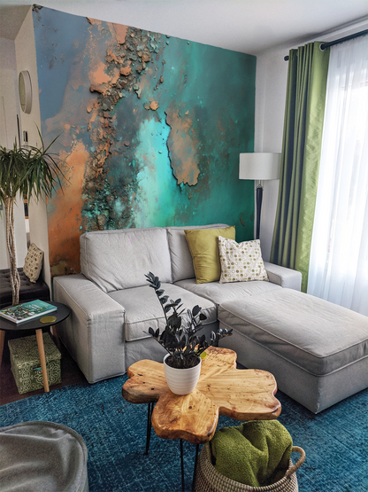 Green Abstract Wallpaper – Patina Copper Texture Wall Mural
