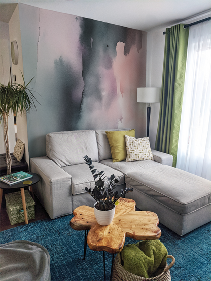 Abstract Watercolor Wallpaper – Neutral Blush & Sage Wall Mural l