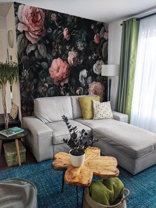Dark Floral Wallpaper Mural – Heirloom Rose Garden