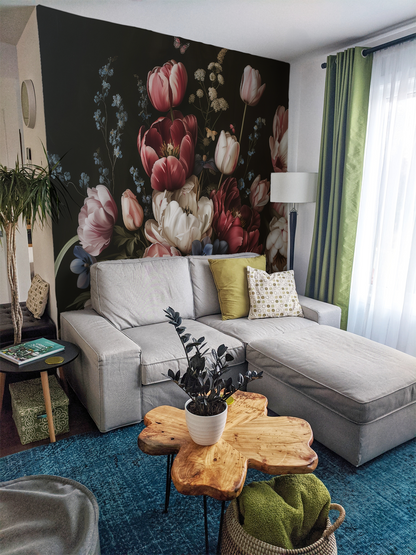 Dark Floral Wallpaper – Peony & Tulip Wall Mural