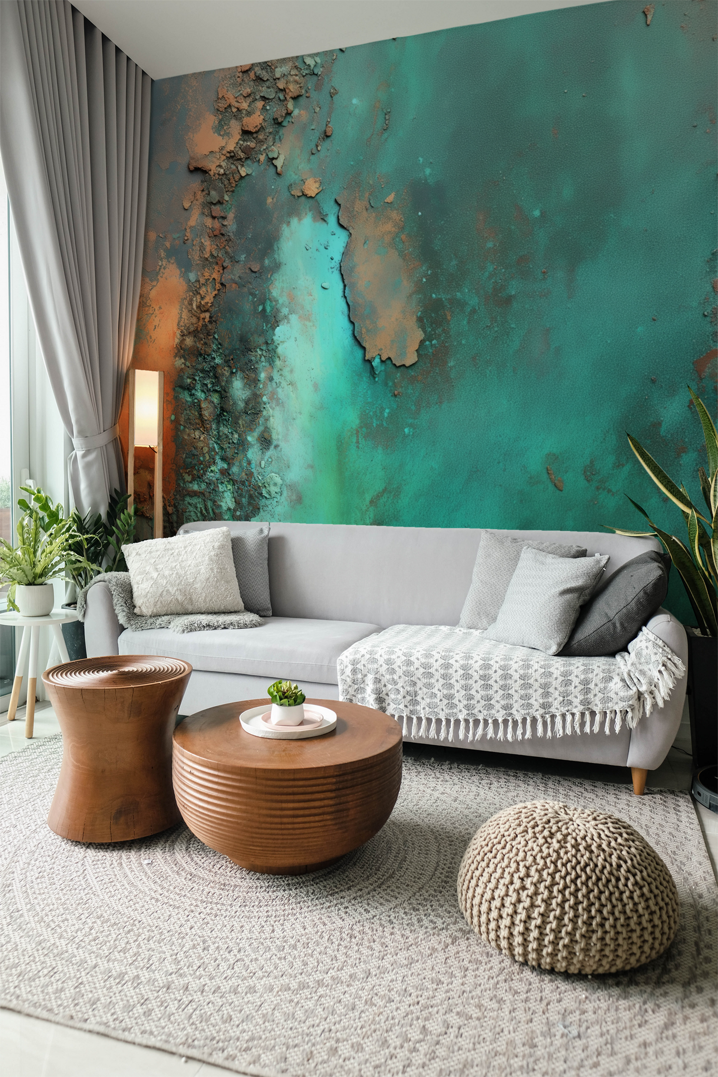 Green Abstract Wallpaper – Patina Copper Texture Wall Mural