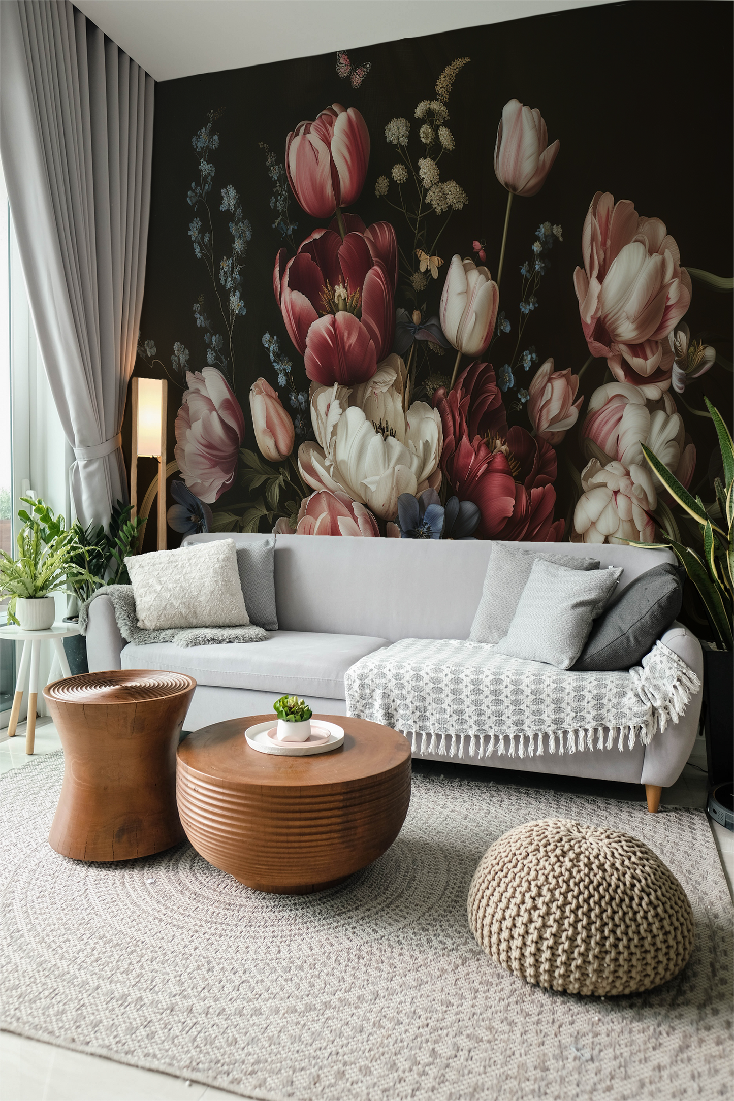 Dark Floral Wallpaper – Peony & Tulip Wall Mural