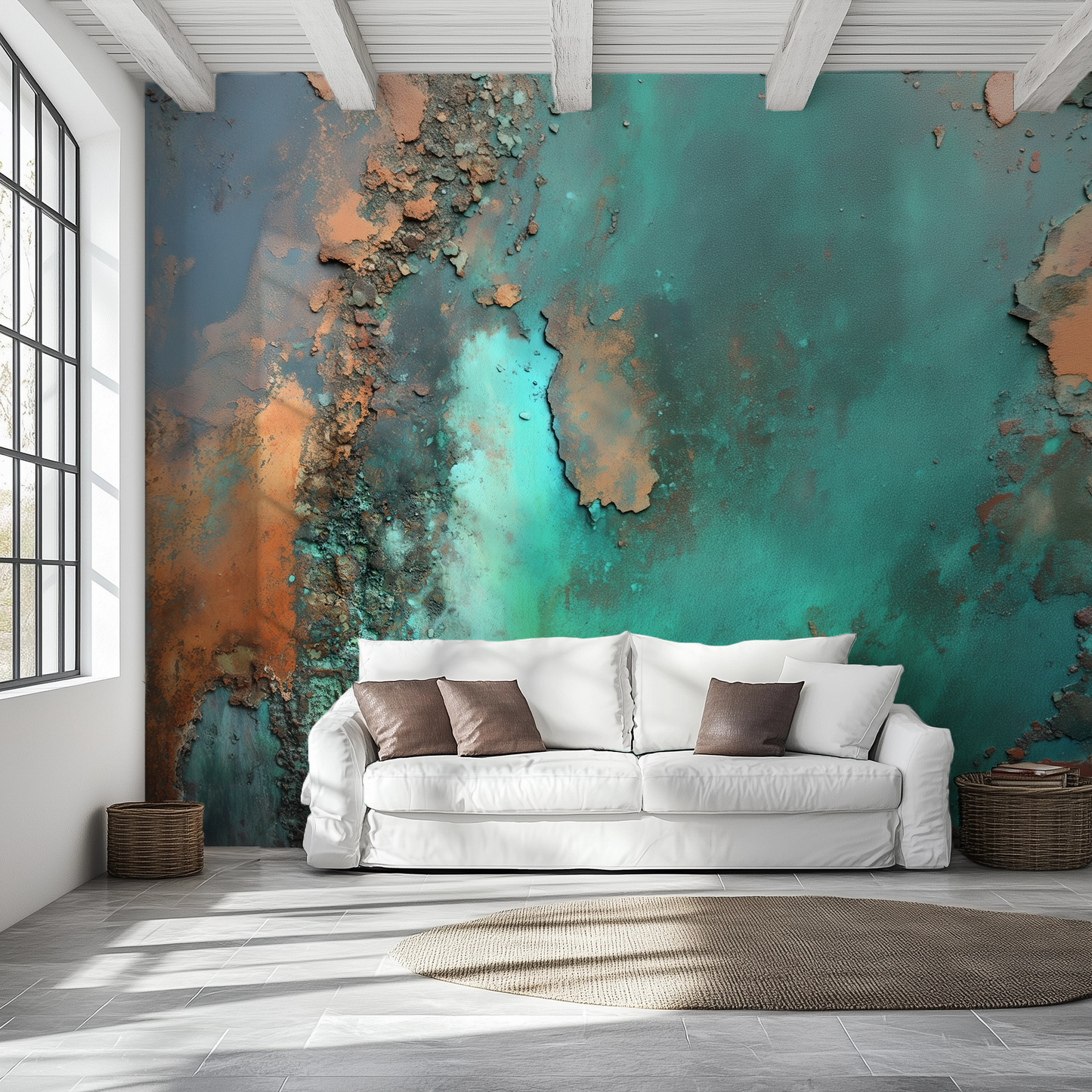 Abstract teal and copper peel and stick wallpaper mural