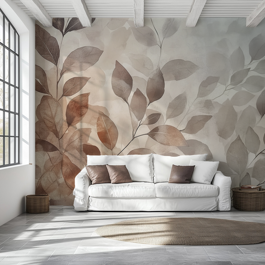 Neutral Botanical Wallpaper – Linen & Earth Tone Wall Mural