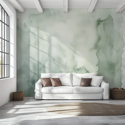 Neutral abstract sage green watercolor peel and stick wallpaper mural