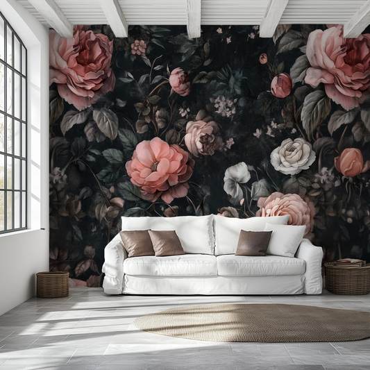 Dark  moody floral peel and stick wallpaper mural
