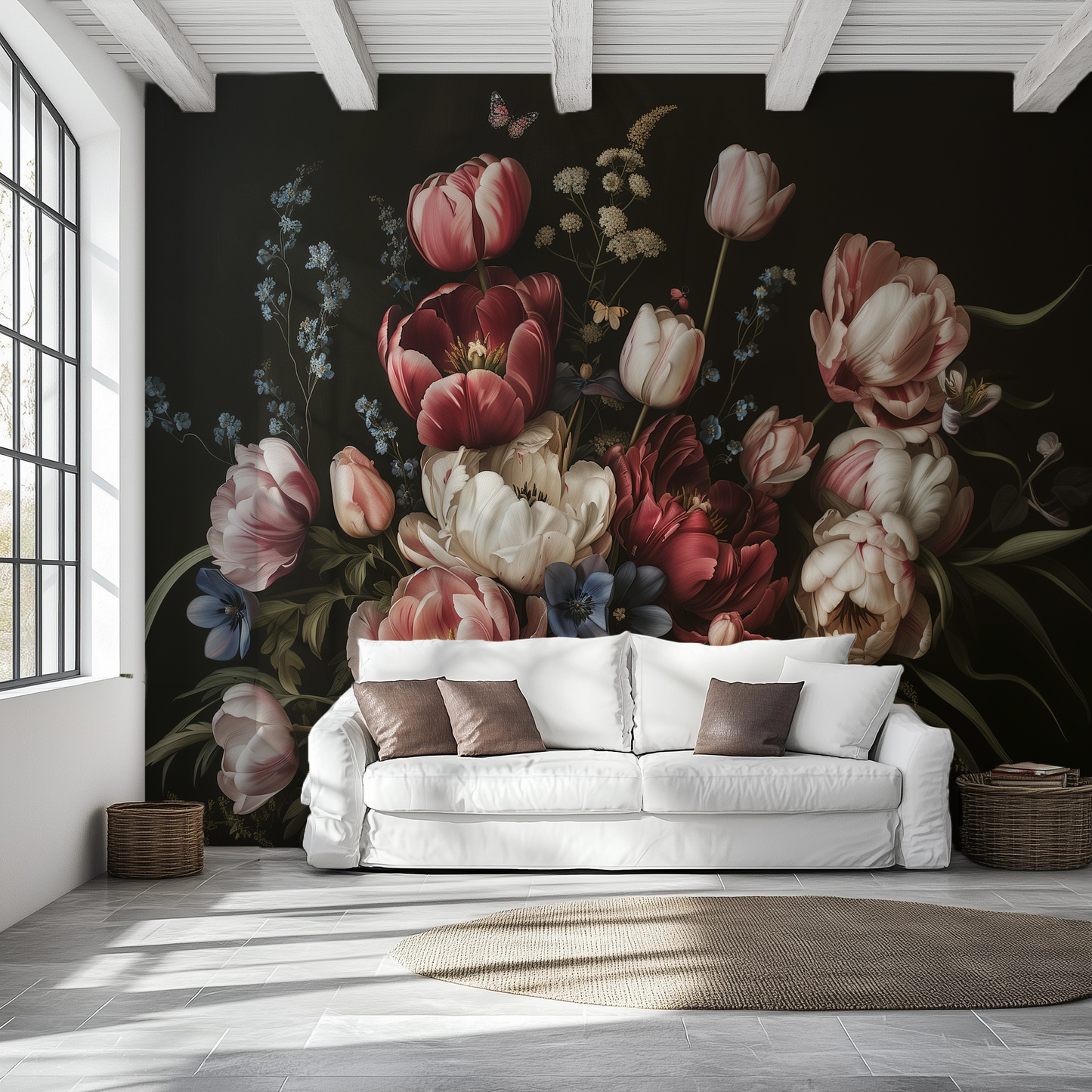 Dark moody floral peel and stick wallpaper mural