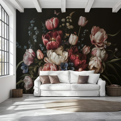 Dark moody floral peel and stick wallpaper mural