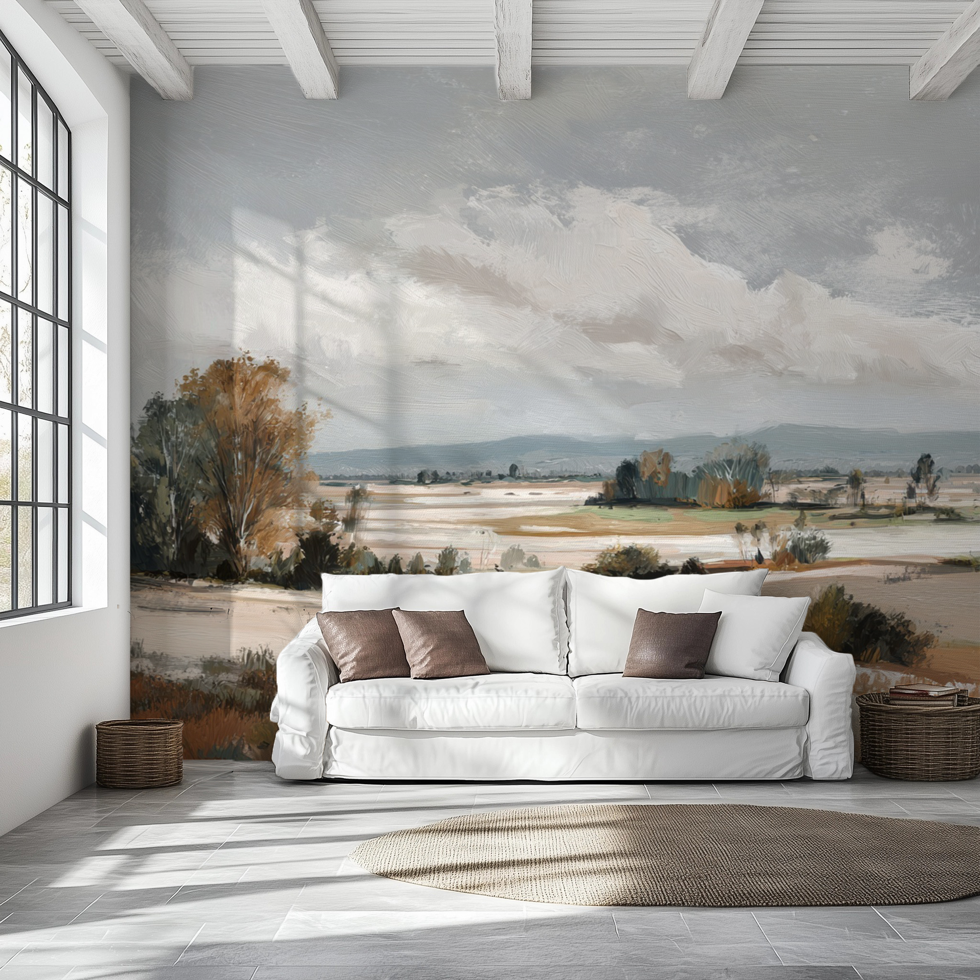 Neutral landscape peel and stick wallpaper mural