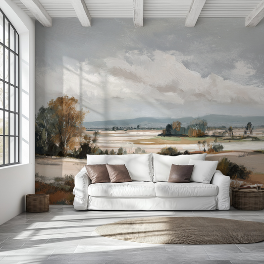 Neutral landscape peel and stick wallpaper mural