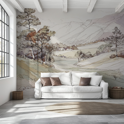 Neutral landscape peel and stick wallpaper mural