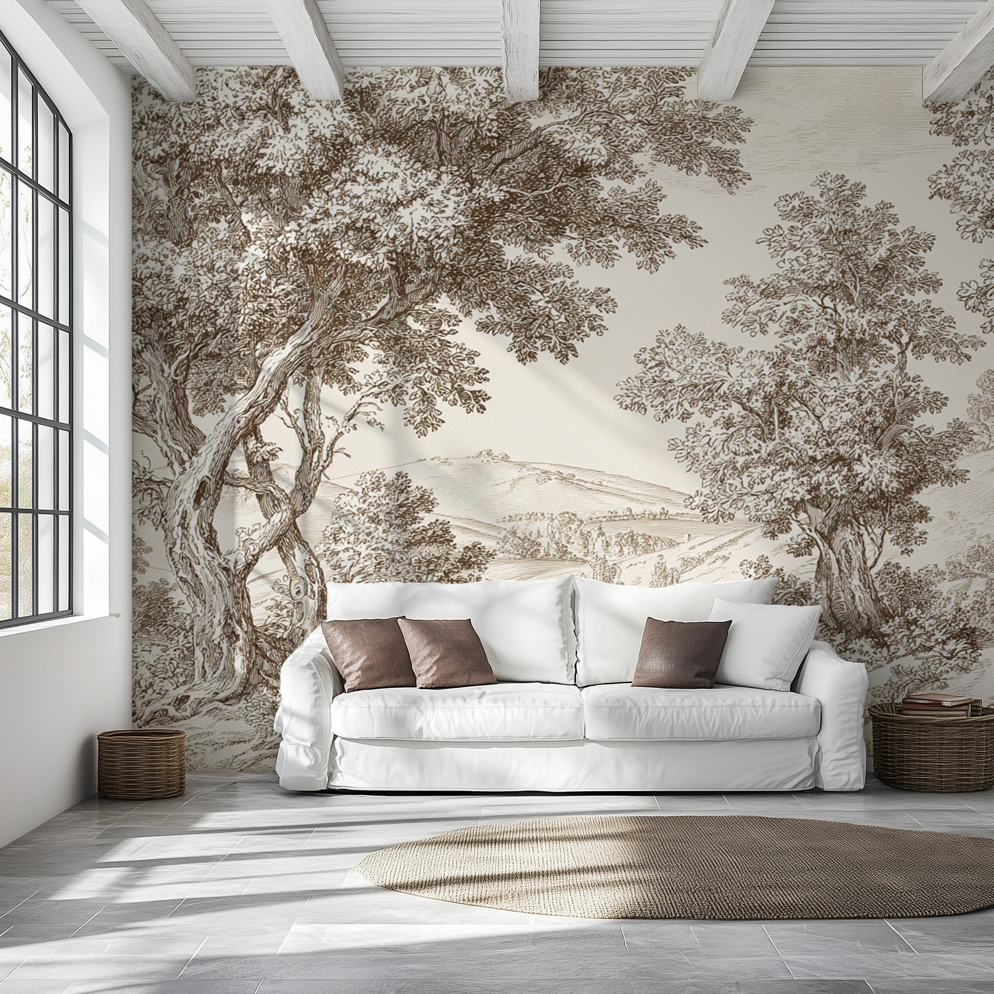 Countryside Toile Wallpaper Mural