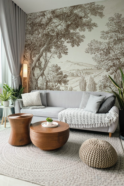 French Toile peel and stick wallpaper mural