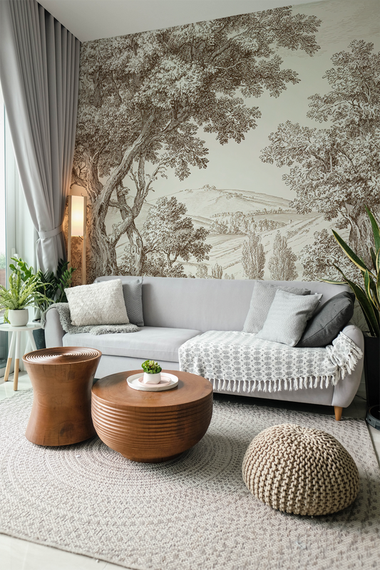 French Toile peel and stick wallpaper mural