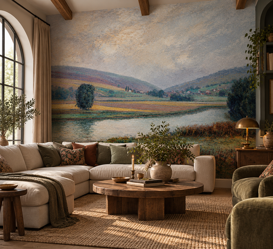 Neutral Landscape Wallpaper Mural – Misty Countryside Wall