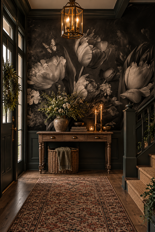 Monochrome Floral Wallpaper – Black & White Tulip Wall Mural