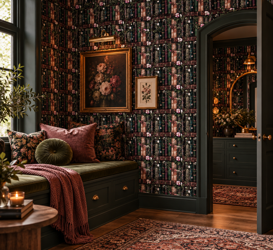 Old World Library – Dark Academia Bookshelf Wallpaper