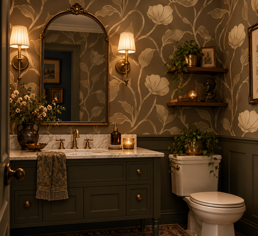 Taupe Floral Vines Wallpaper - Neutral Botanical Wallpaper
