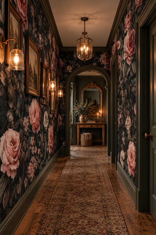 Dark Floral Wallpaper Mural – Heirloom Rose Garden
