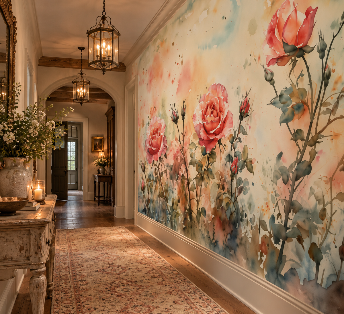 Blush Heirloom Roses – Floral Watercolor Wall Mural
