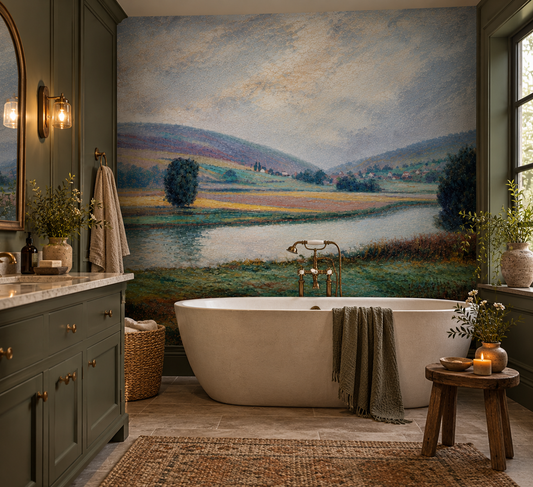 Neutral Landscape Wallpaper Mural – Misty Countryside Wall