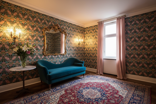 Art Nouveau Vintage Floral Wallpaper Sitting Room Mockup
