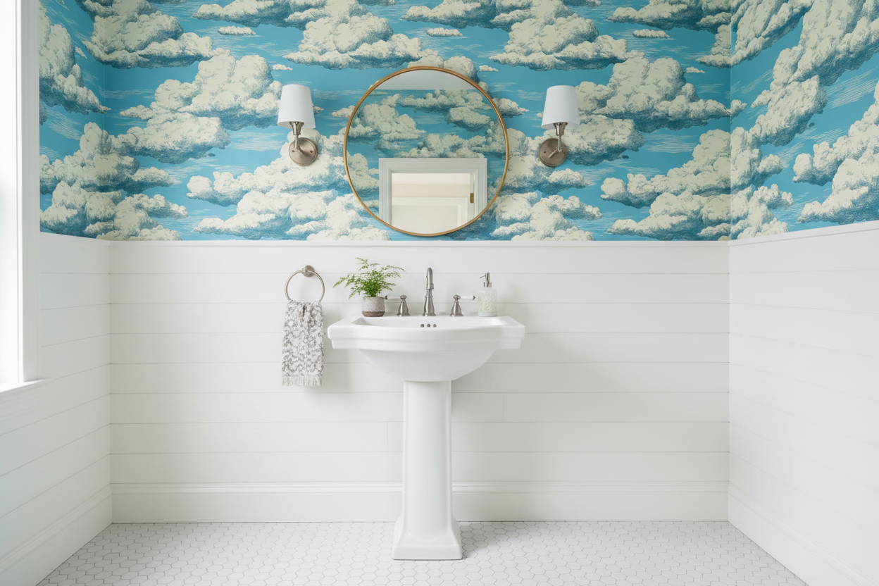 Cloud Wallpaper Powder Room v2