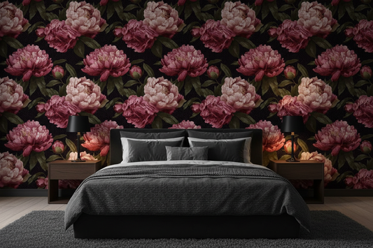 Dark Black Peony - Bedroom Mockup