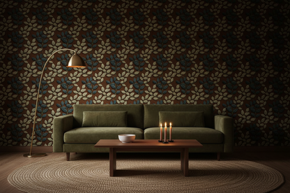 Dark Botanical Earthy Leaf Living Room Mockup