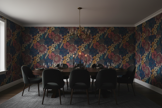 Dark Tropical Floral Dining Room Mockup