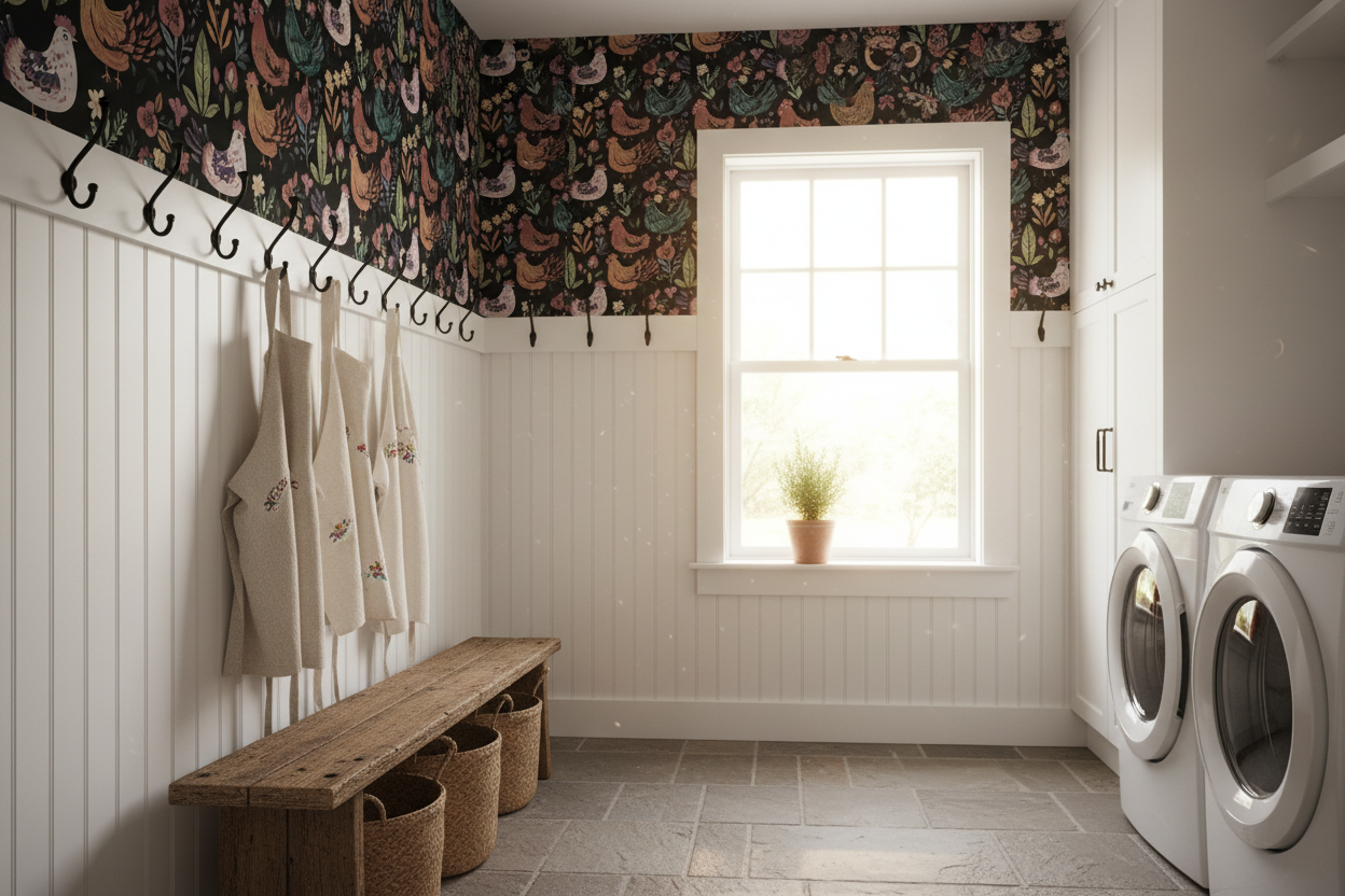 Folk Art Chickens Mudroom Mockup